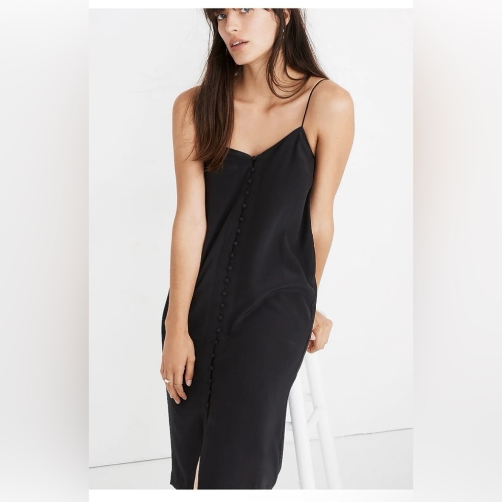 Madewell black button down slip dress